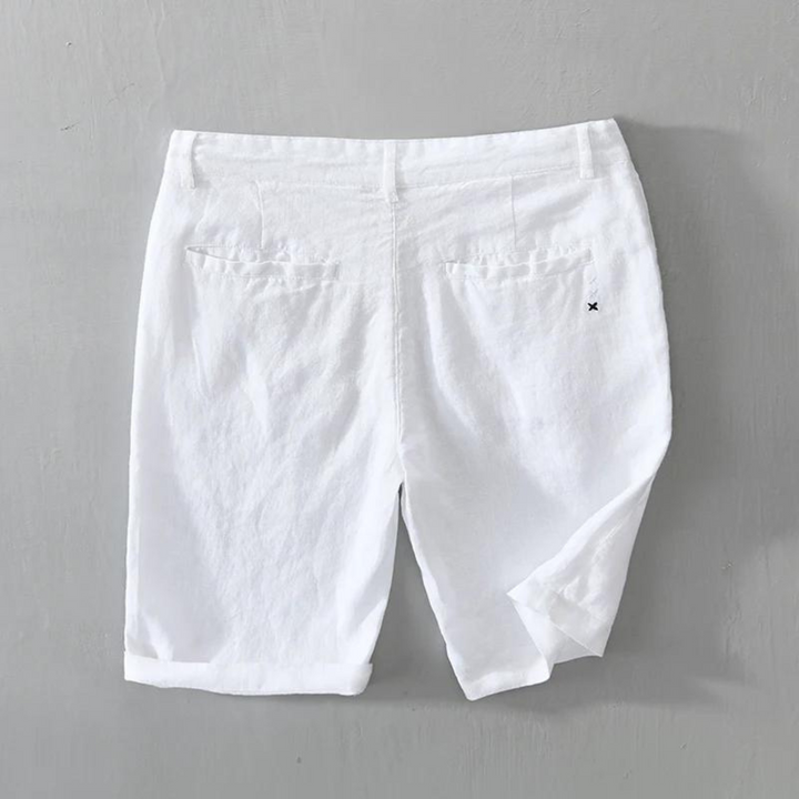 Men's Plain Shorts with Button and Zip-Fly Waist Side Pockets and Folded Cuff Hem