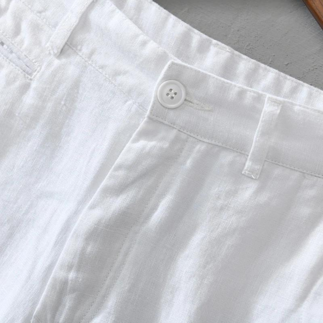 Men's Plain Shorts with Button and Zip-Fly Waist Side Pockets and Folded Cuff Hem