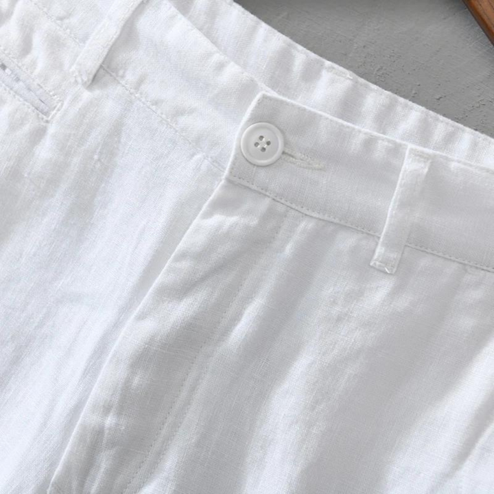 Men's Plain Shorts with Button and Zip-Fly Waist Side Pockets and Folded Cuff Hem