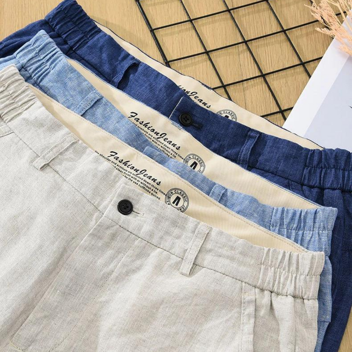 Men's Plain Shorts with Elastic Waistband Button and Zip-Fly Closure and Side Pockets