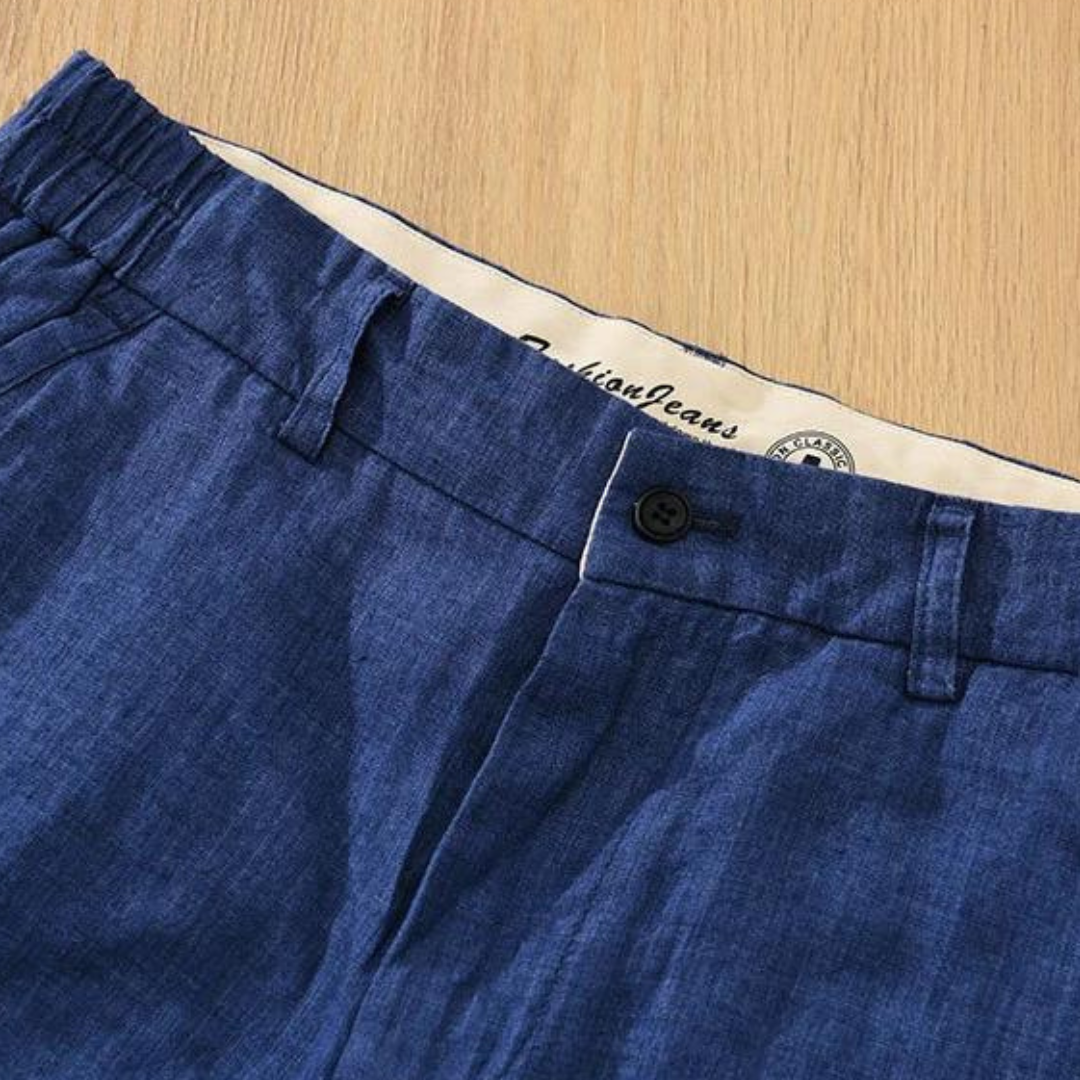 Men's Plain Shorts with Elastic Waistband Button and Zip-Fly Closure and Side Pockets