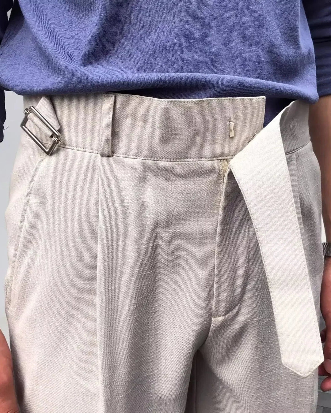 Men's Pleated Shorts with Waist Buckle Tab and Cuffed Hem