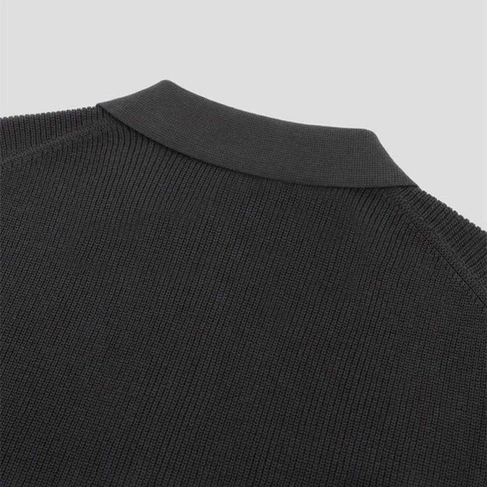 Men's Ribbed Spread Collar Zip Closure Short-Sleeve Polo Shirt