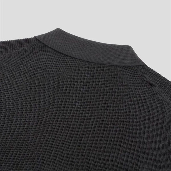 Men's Ribbed Spread Collar Zip Closure Short-Sleeve Polo Shirt