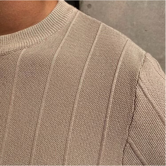 Men's Ribbed Vertical Stripe Crew Neck Short-Sleeve T-Shirt