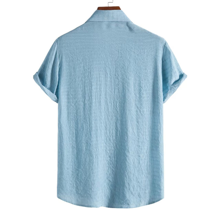 Men's Short Sleeve Button-Front Shirt with Spread Collar and Rolled Cuffs