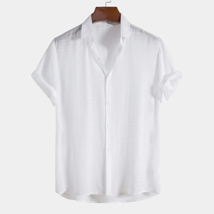 Men's Short Sleeve Button-Front Shirt with Spread Collar and Rolled Cuffs