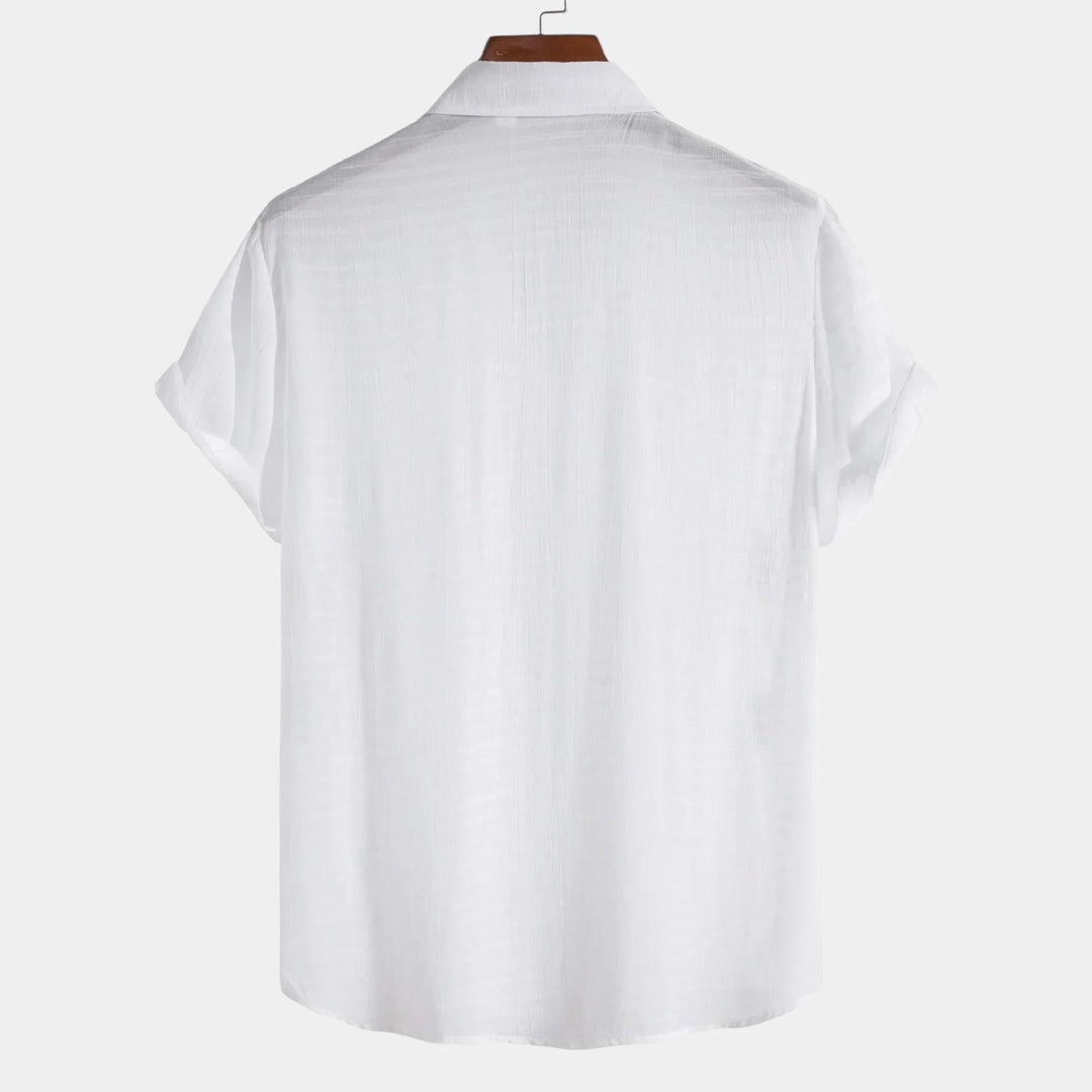Men's Short Sleeve Button-Front Shirt with Spread Collar and Rolled Cuffs