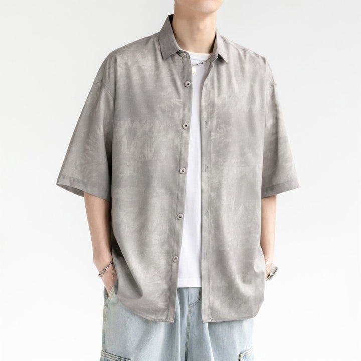 Men's Short Sleeve Button-Front Shirt with Tie-Dye Pattern and Point Collar