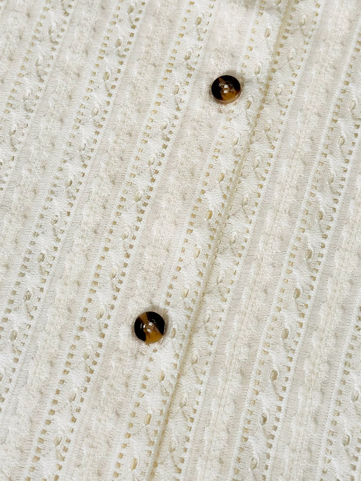 Men's Short Sleeve Button-Front Short Set with Camp Collar and Eyelet Surface