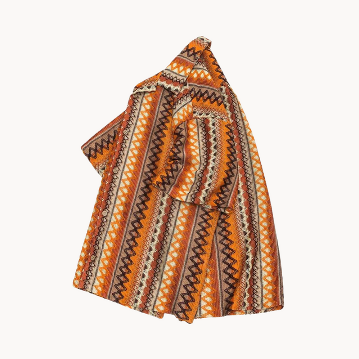 Men's Short-Sleeve Camp Collar Shirt with Geometric Stripe Print and Button Front