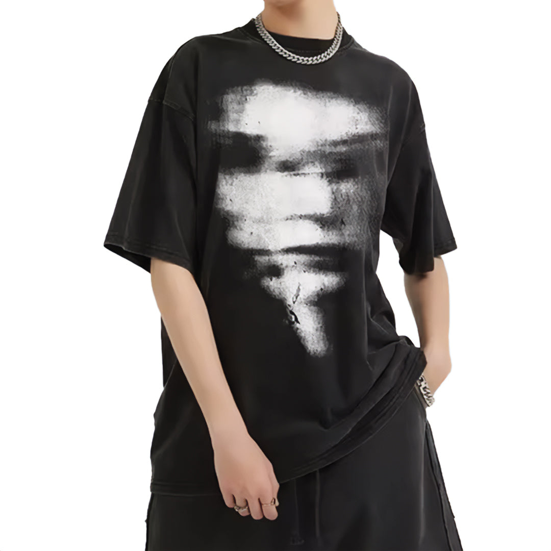 Men's Short Sleeve Crew Neck T-Shirt with Blurred Face Graphic Print