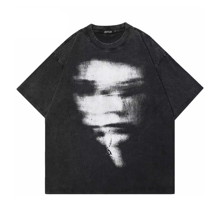Men's Short Sleeve Crew Neck T-Shirt with Blurred Face Graphic Print