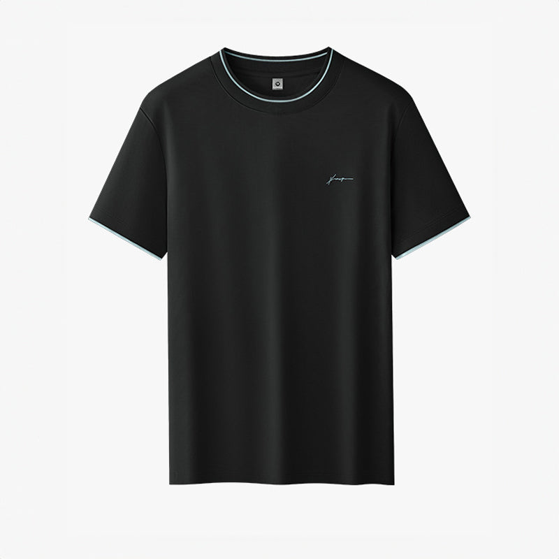 Men's Short Sleeve Crew Neck T-Shirt with Contrast Trim and Chest Logo