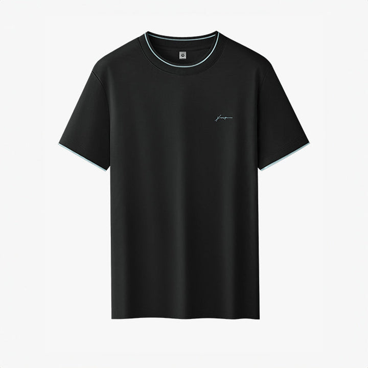Men's Short Sleeve Crew Neck T-Shirt with Contrast Trim and Chest Logo
