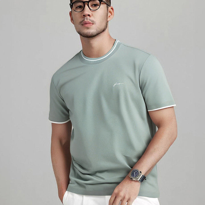 Men's Short Sleeve Crew Neck T-Shirt with Contrast Trim and Chest Logo