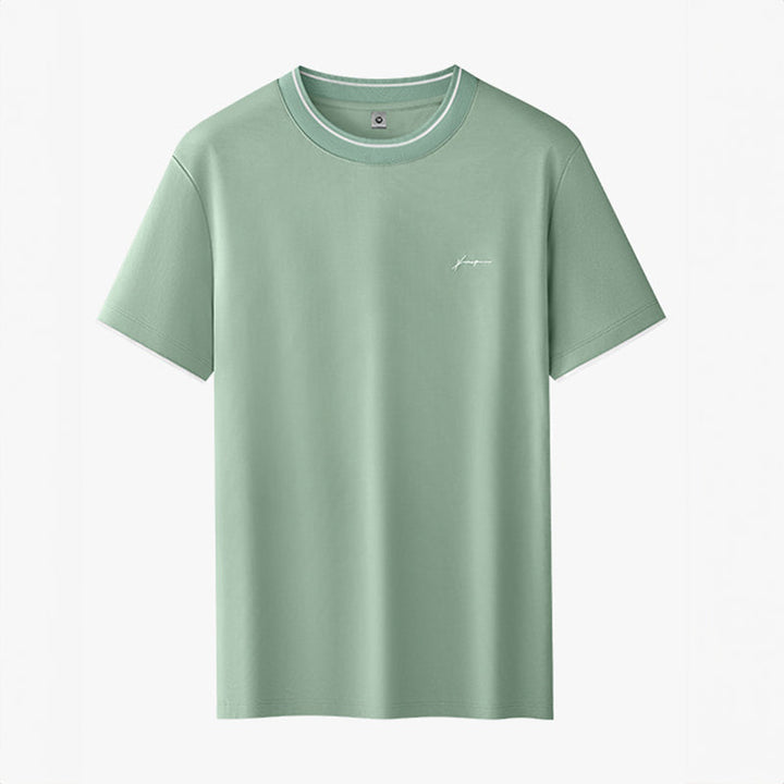 Men's Short Sleeve Crew Neck T-Shirt with Contrast Trim and Chest Logo