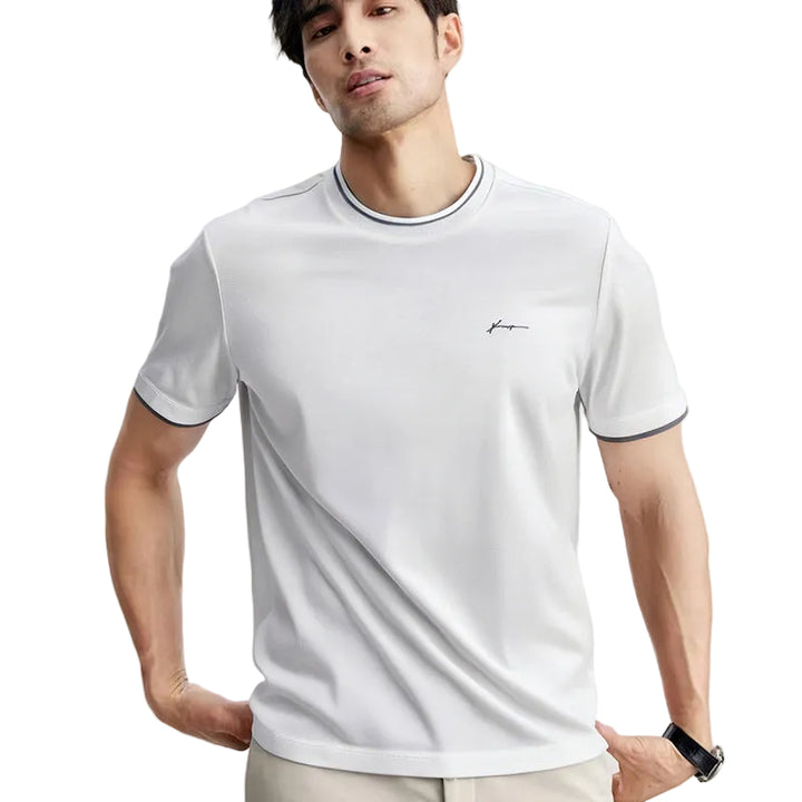 Men's Short Sleeve Crew Neck T-Shirt with Contrast Trim and Chest Logo