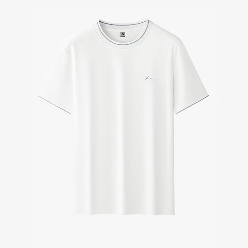Men's Short Sleeve Crew Neck T-Shirt with Contrast Trim and Chest Logo