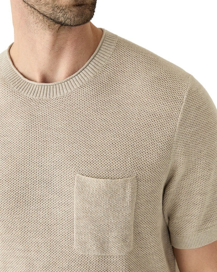 Men's Short Sleeve Open-Knit T-Shirt with Crew Neckline and Chest Pocket