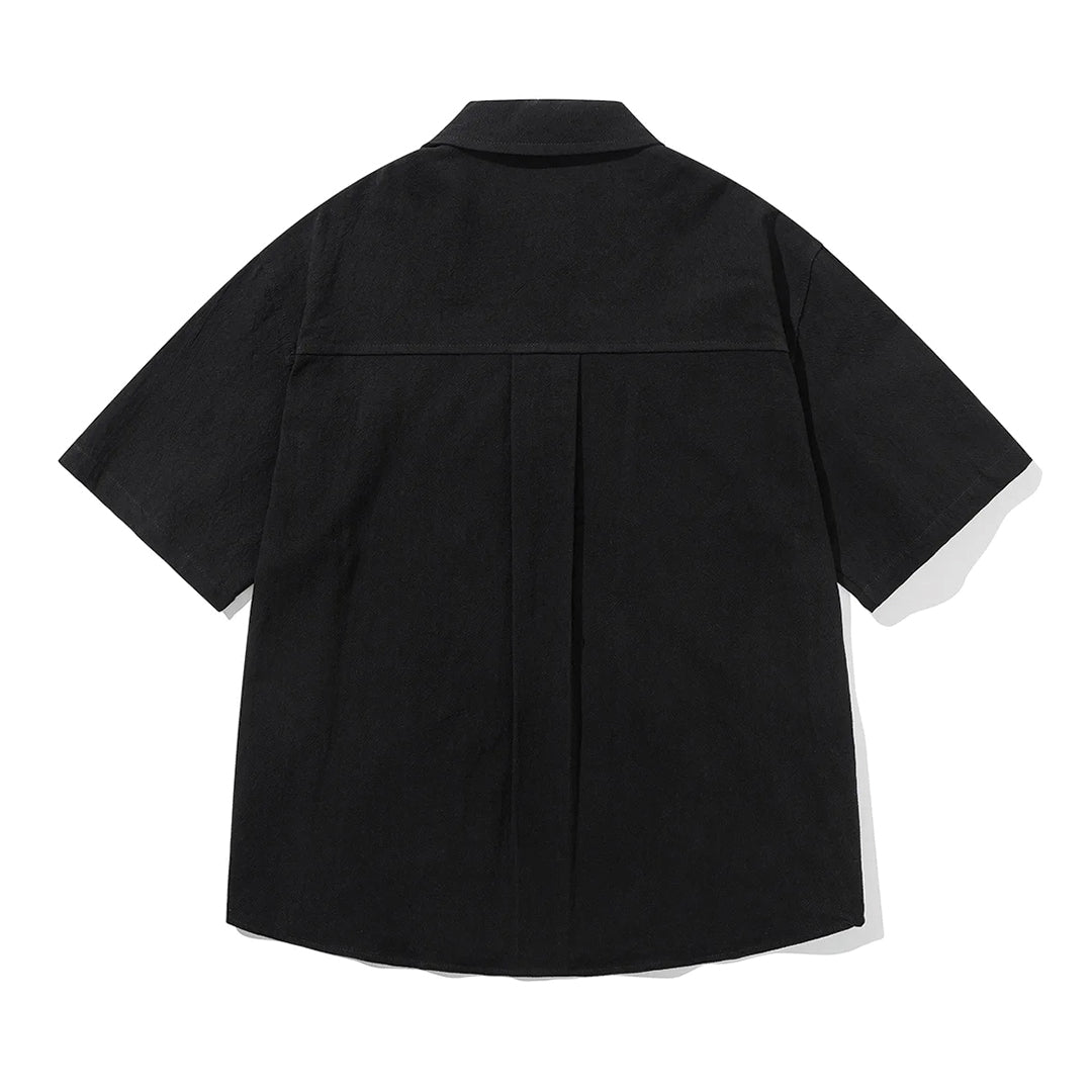 Men's Short Sleeve Point Collar Button-Front Shirt with Contrast-Trim Chest Pocket