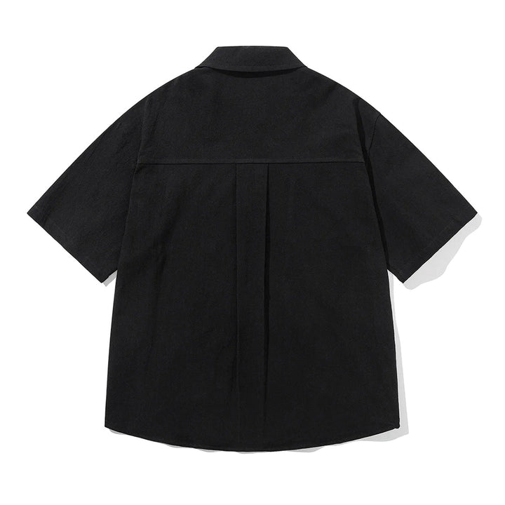 Men's Short Sleeve Point Collar Button-Front Shirt with Contrast-Trim Chest Pocket