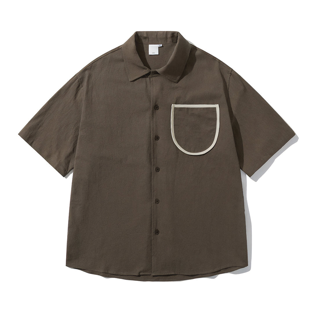 Men's Short Sleeve Point Collar Button-Front Shirt with Contrast-Trim Chest Pocket