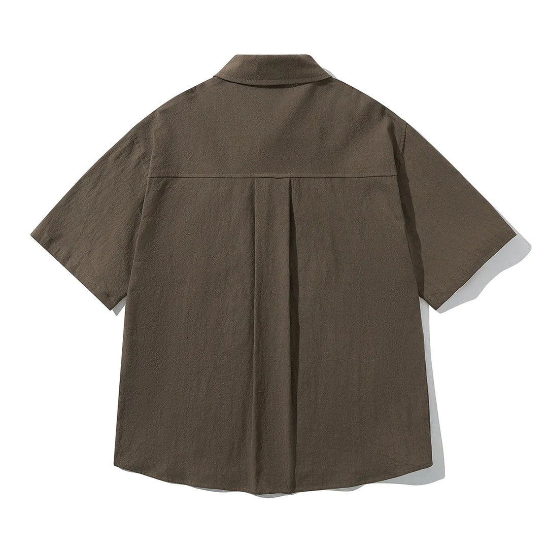Men's Short Sleeve Point Collar Button-Front Shirt with Contrast-Trim Chest Pocket