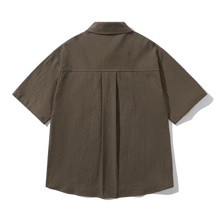 Men's Short Sleeve Point Collar Button-Front Shirt with Contrast-Trim Chest Pocket