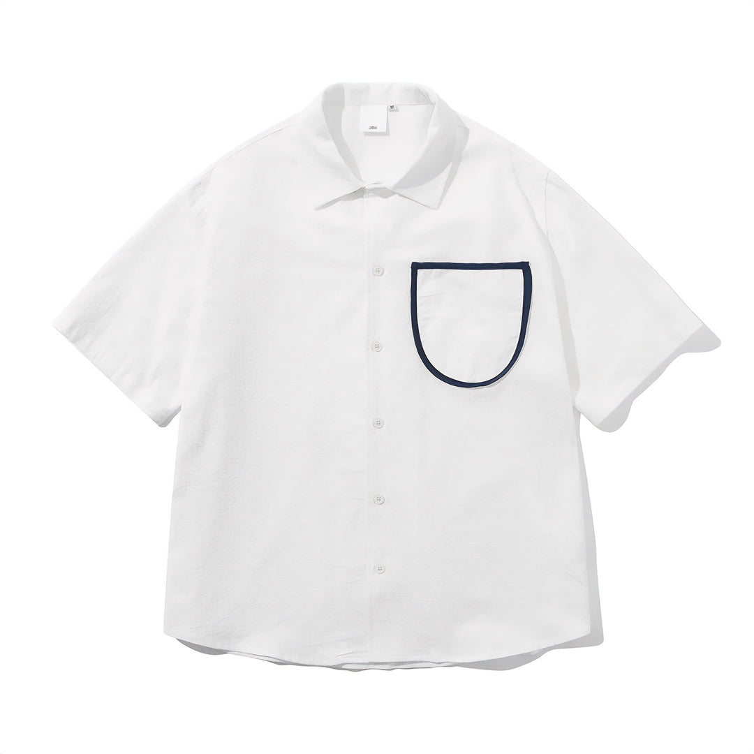 Men's Short Sleeve Point Collar Button-Front Shirt with Contrast-Trim Chest Pocket