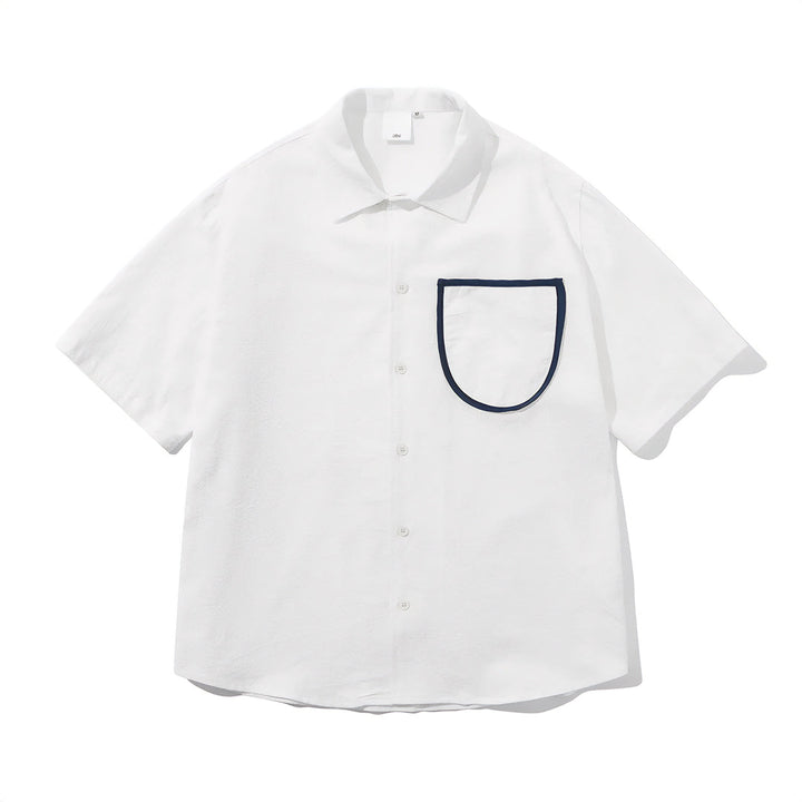 Men's Short Sleeve Point Collar Button-Front Shirt with Contrast-Trim Chest Pocket