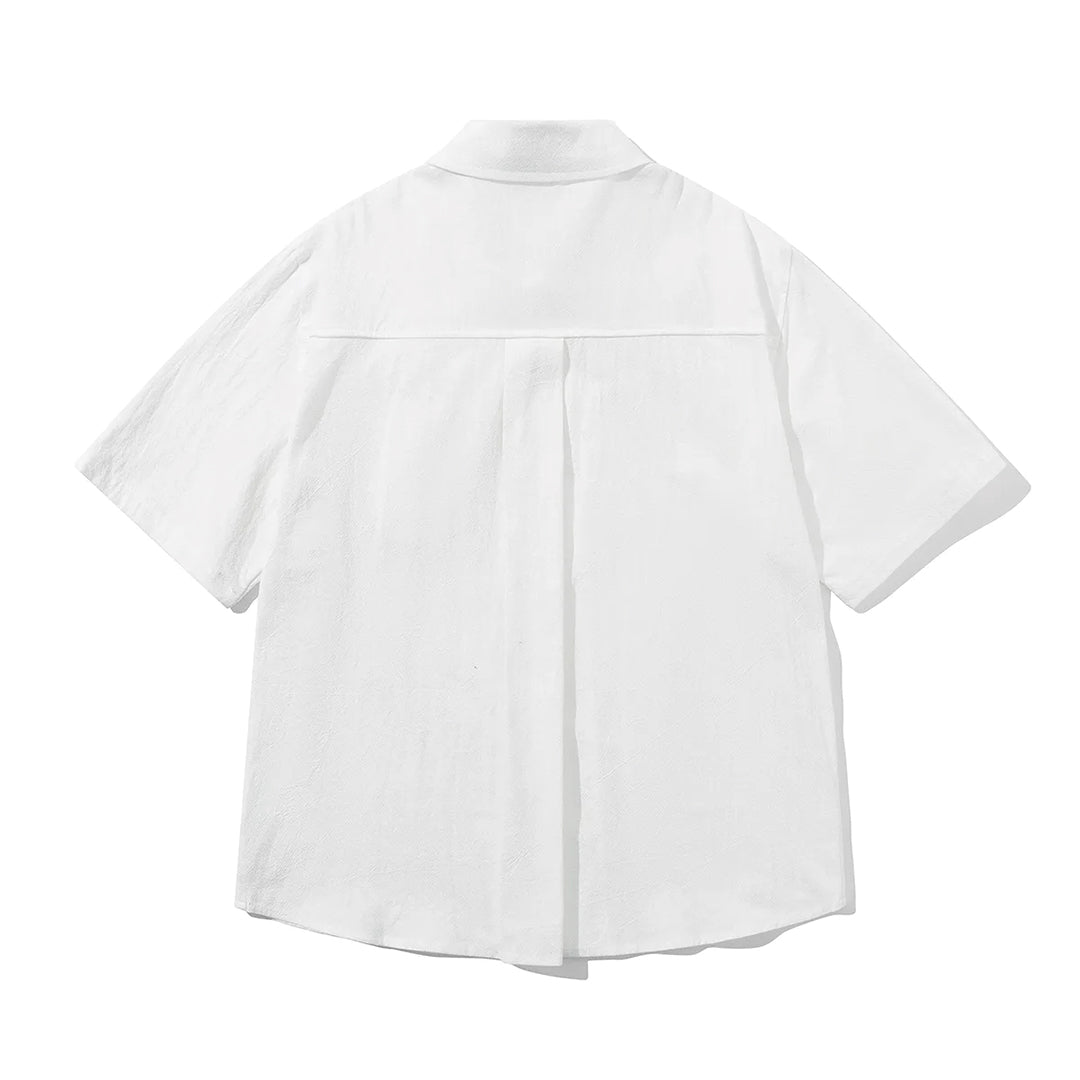 Men's Short Sleeve Point Collar Button-Front Shirt with Contrast-Trim Chest Pocket