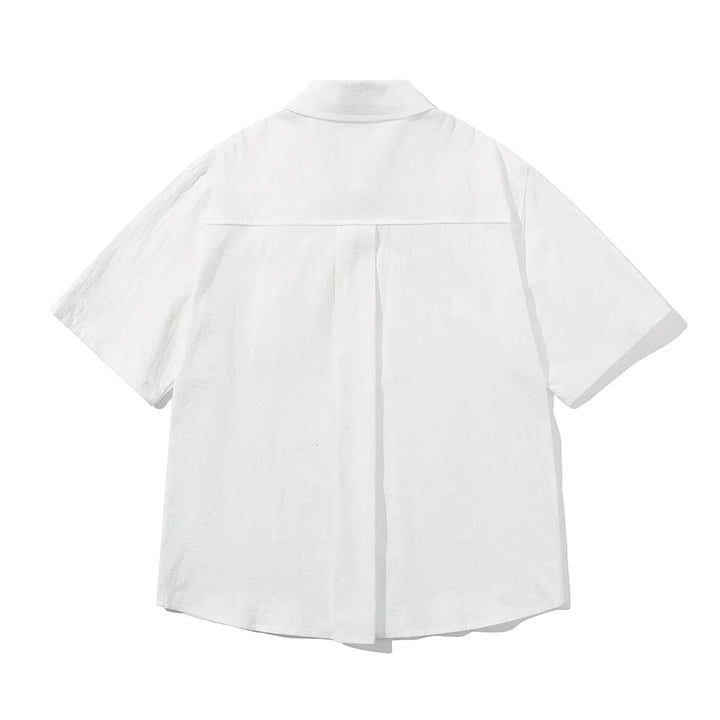 Men's Short Sleeve Point Collar Button-Front Shirt with Contrast-Trim Chest Pocket