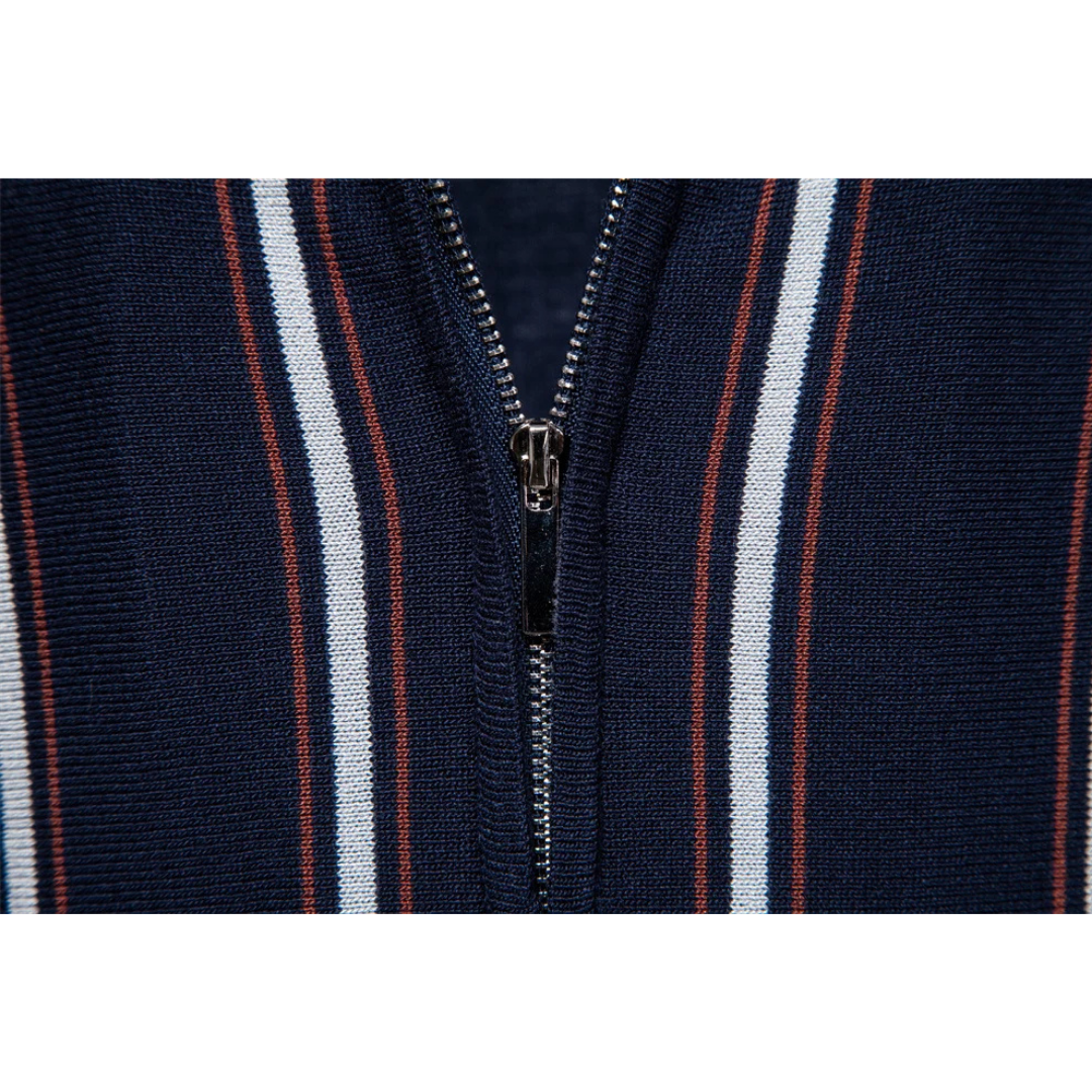 Men's Short Sleeve Polo Shirt with Quarter Zip Closure and Vertical Stripe Pattern