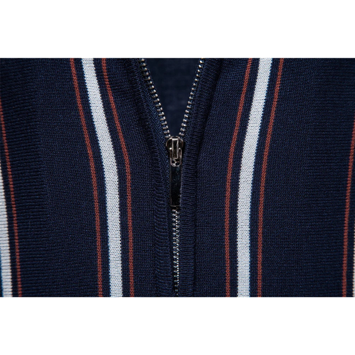 Men's Short Sleeve Polo Shirt with Quarter Zip Closure and Vertical Stripe Pattern