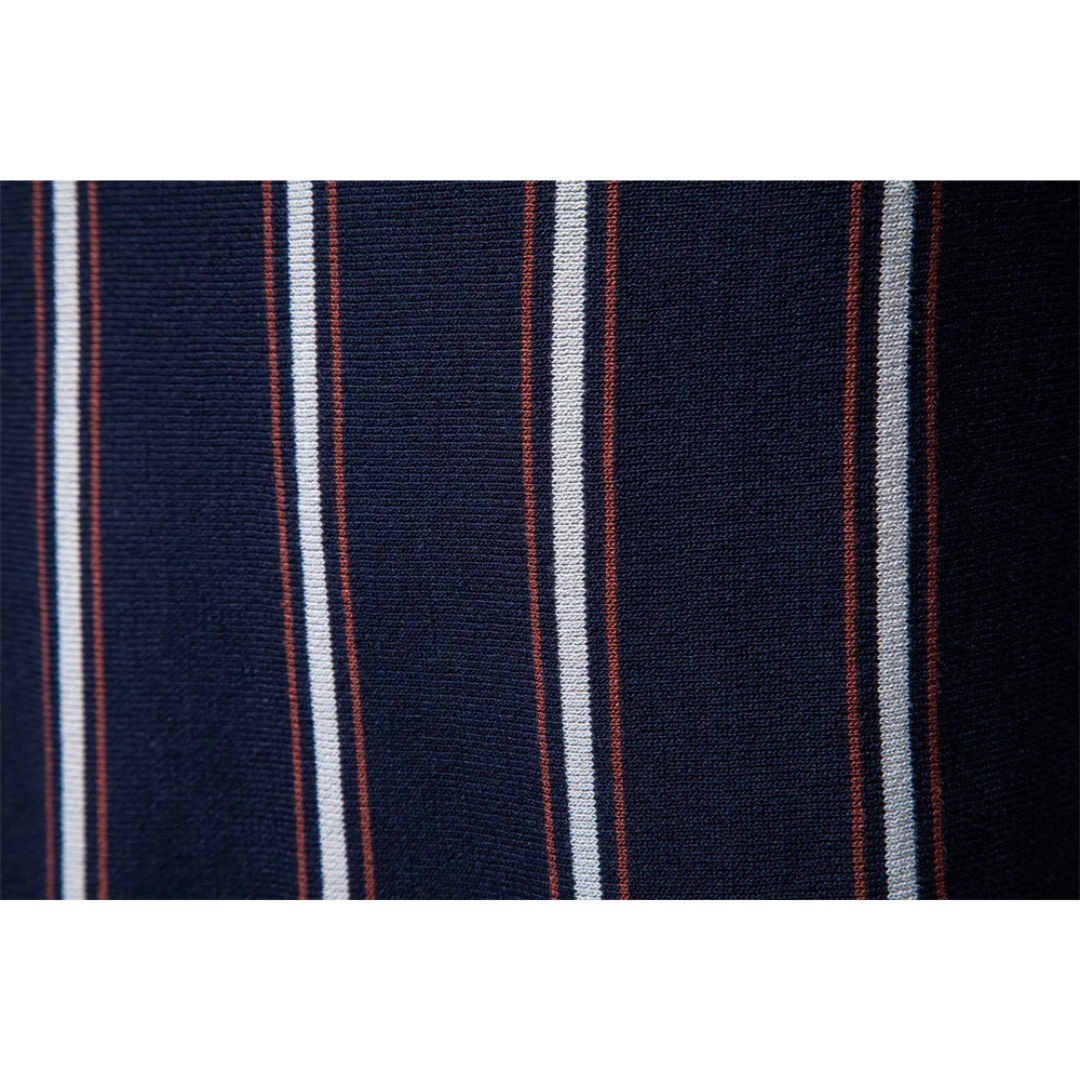 Men's Short Sleeve Polo Shirt with Quarter Zip Closure and Vertical Stripe Pattern