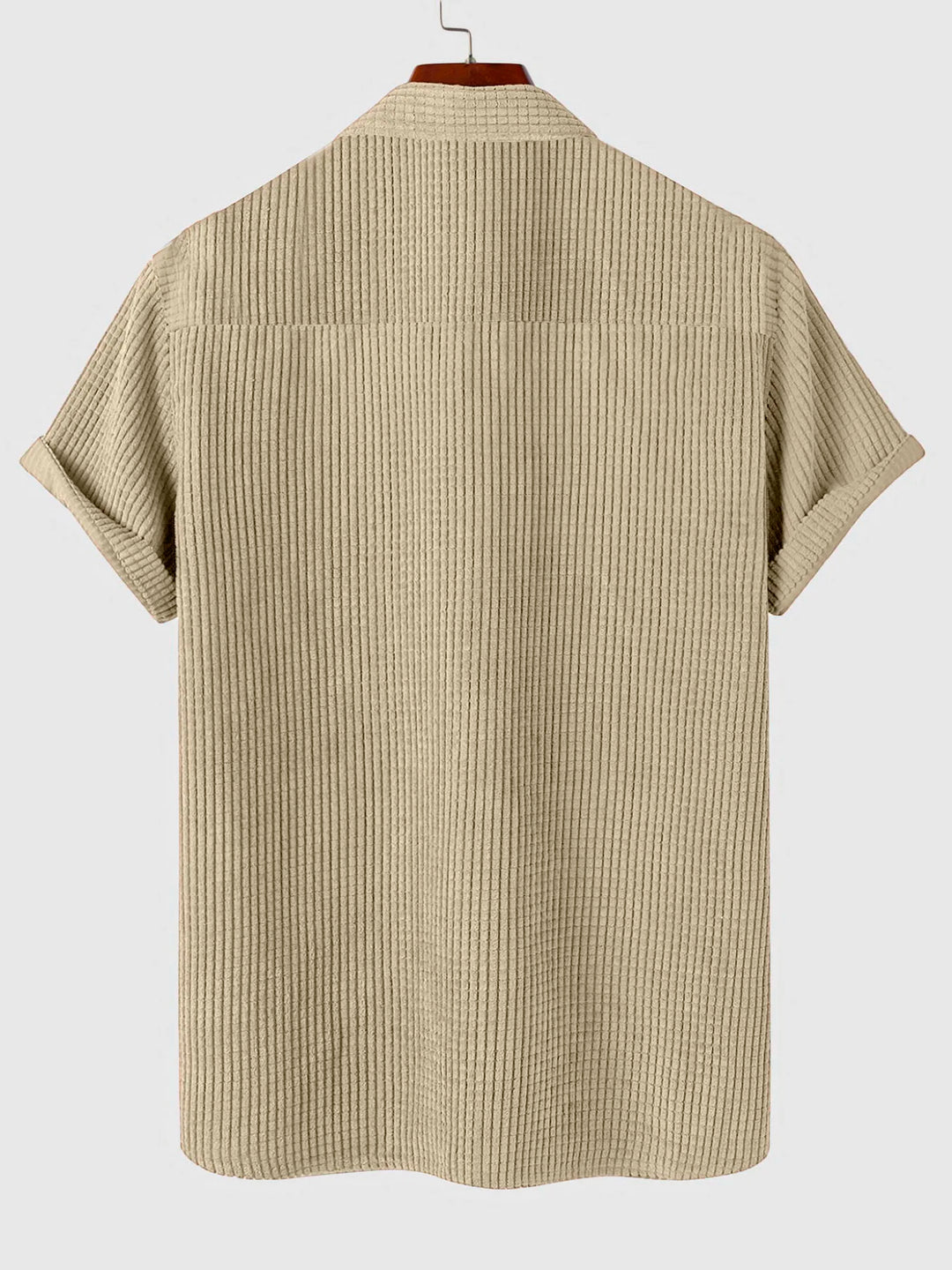 Men's Short Sleeve Ribbed Shirt with Button Front and Chest Pocket