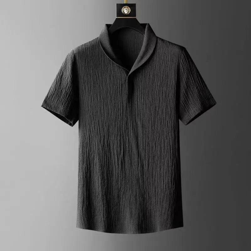 Men's Short Sleeve Shawl Collar Top and Drawstring Trouser Set