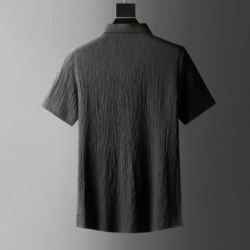 Men's Short Sleeve Shawl Collar Top and Drawstring Trouser Set