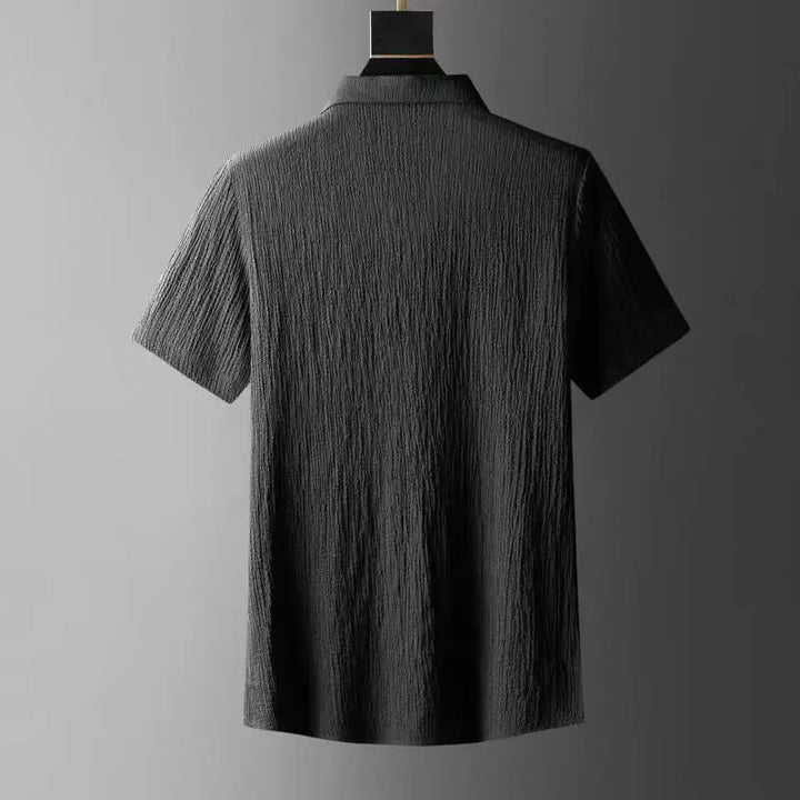Men's Short Sleeve Shawl Collar Top and Drawstring Trouser Set