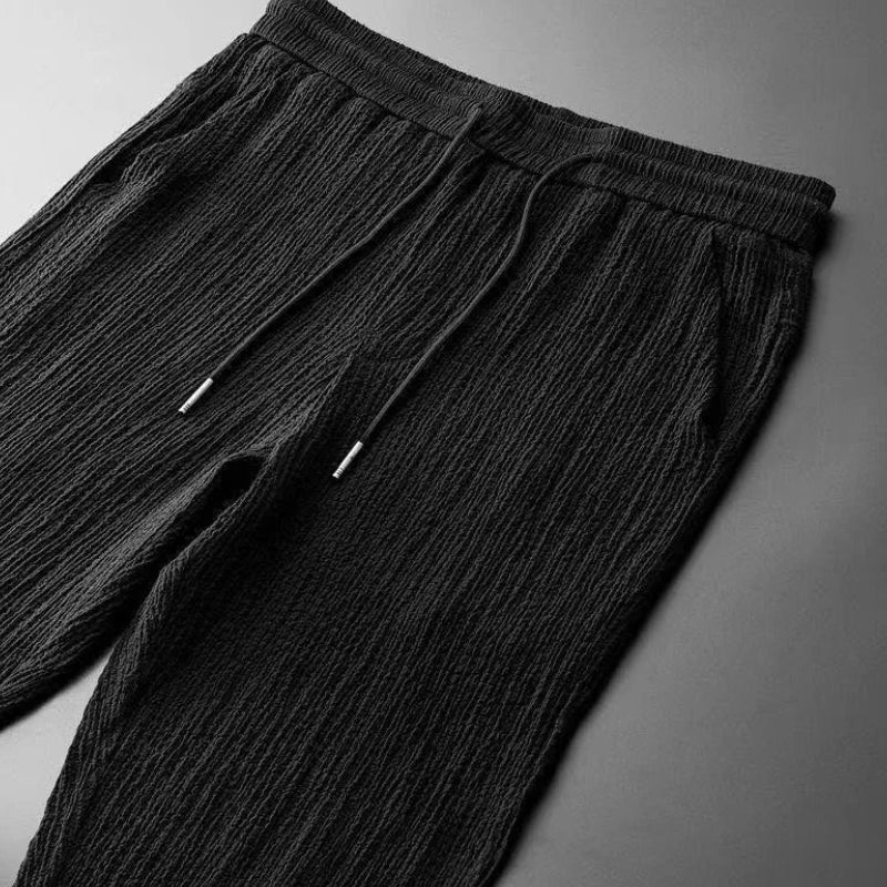 Men's Short Sleeve Shawl Collar Top and Drawstring Trouser Set