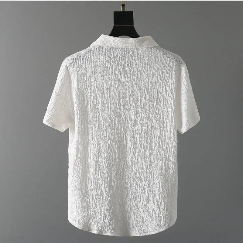 Men's Short Sleeve Shawl Collar Top and Drawstring Trouser Set