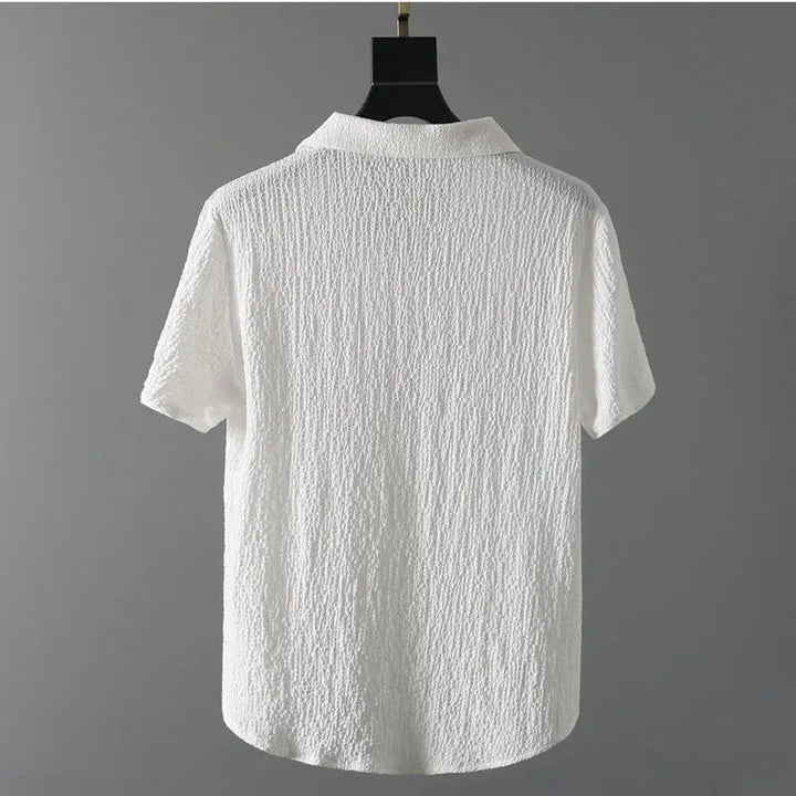 Men's Short Sleeve Shawl Collar Top and Drawstring Trouser Set