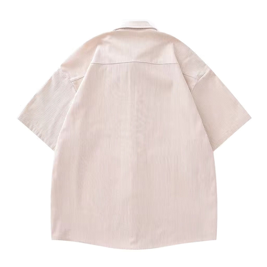 Men's Short-Sleeve Shirt with Rose Embroidery on Chest and Ribbed Surface Texture