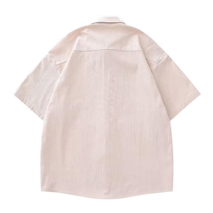 Men's Short-Sleeve Shirt with Rose Embroidery on Chest and Ribbed Surface Texture