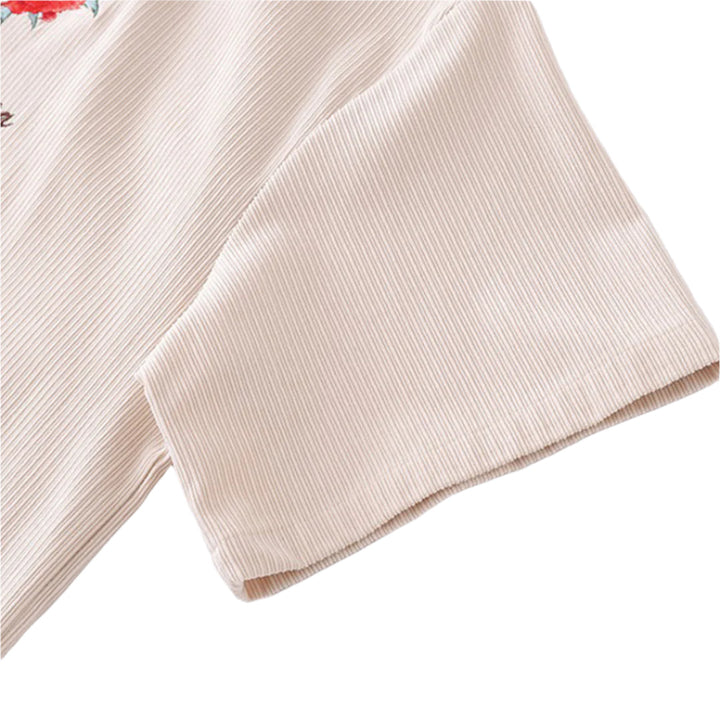 Men's Short-Sleeve Shirt with Rose Embroidery on Chest and Ribbed Surface Texture
