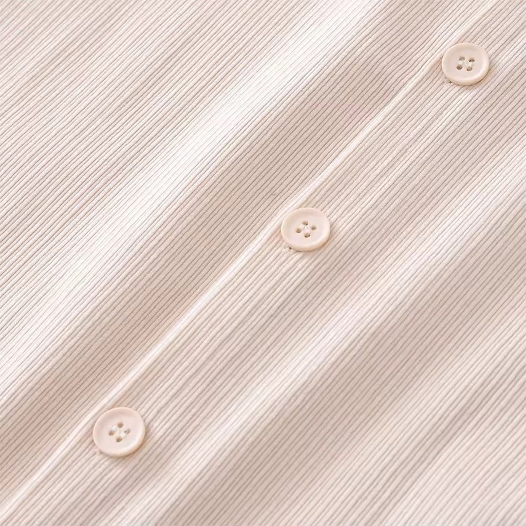 Men's Short-Sleeve Shirt with Rose Embroidery on Chest and Ribbed Surface Texture