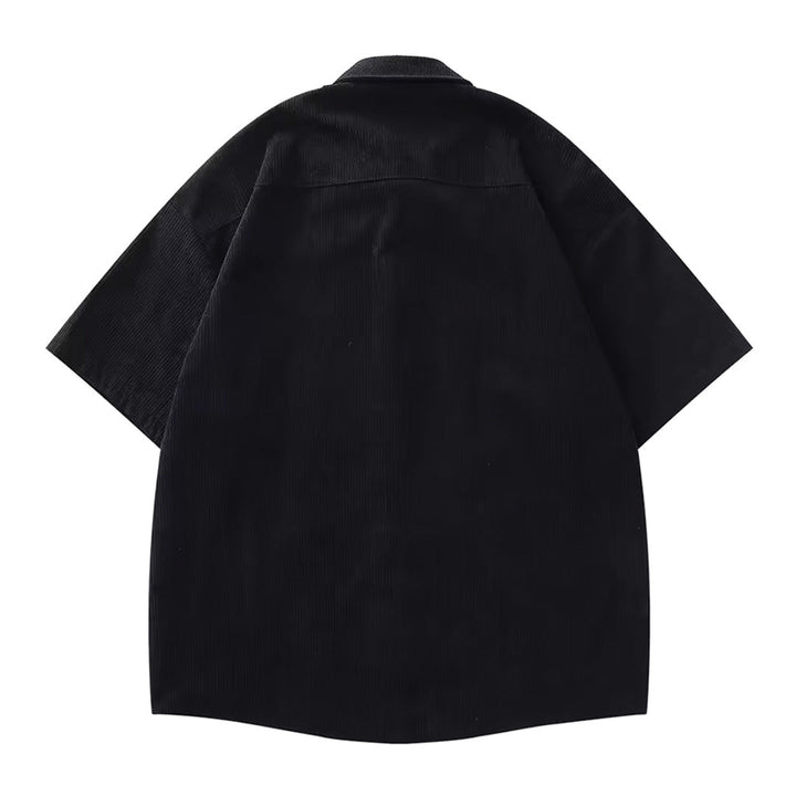 Men's Short-Sleeve Shirt with Rose Embroidery on Chest and Ribbed Surface Texture