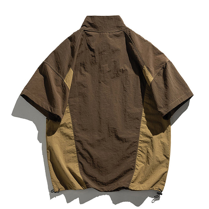 Men's Short Sleeve Stand Collar Half-Zip Two-Tone Pullover Shirt