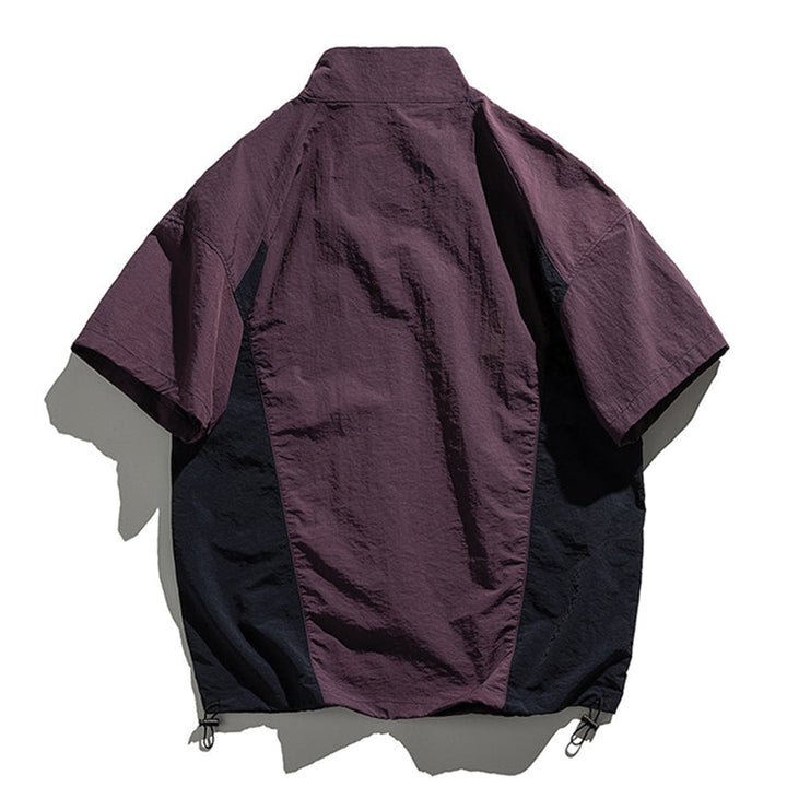 Men's Short Sleeve Stand Collar Half-Zip Two-Tone Pullover Shirt